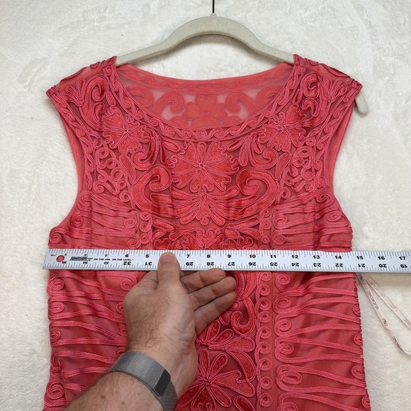 Sue Wong Cocktail Sheath Dress Coral Lace Soutache Sleeveless Wedding Guest - Picture 3 of 14